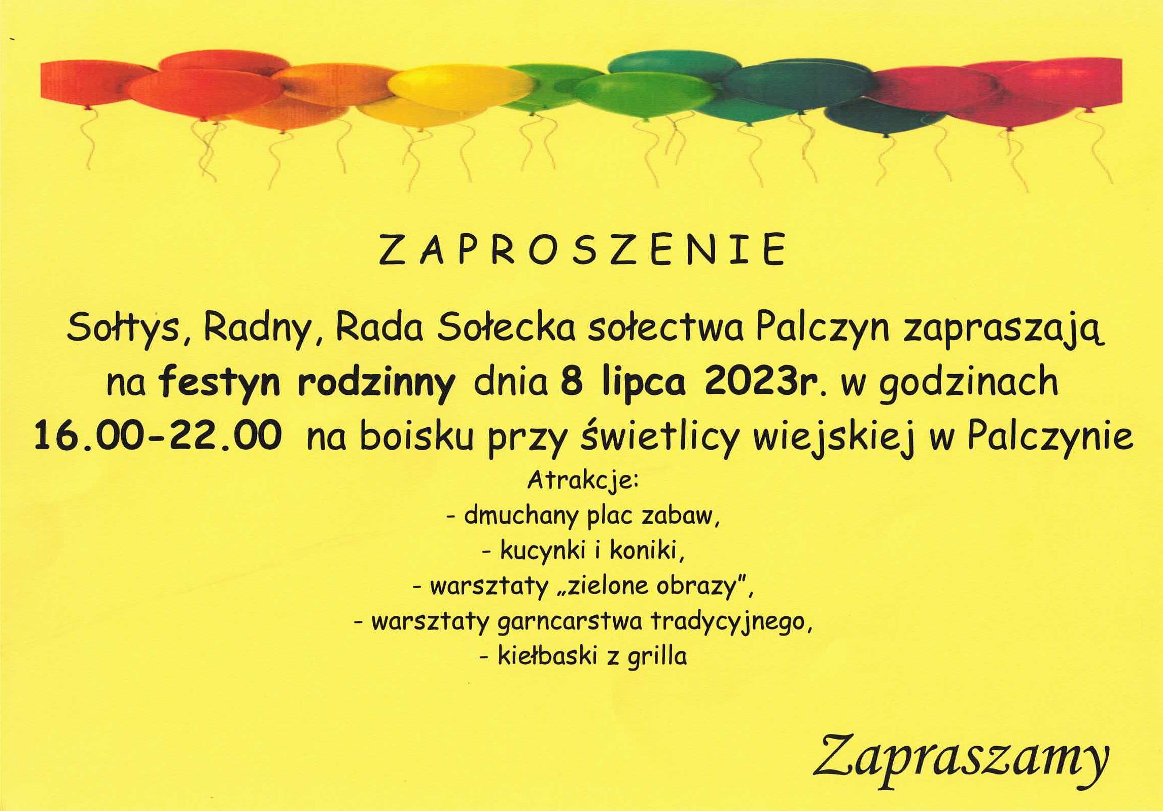 Zaproszenie Na Festyn Rodzinny Do Palczyna Ug Z Otniki Kujawskie