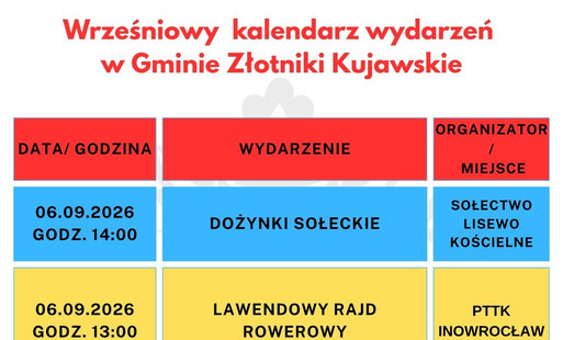 Zdjęcie do Wrzesniowy Kalendarz wydarzeń w Gminie Złotniki Kujawskie